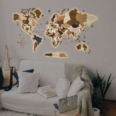 Дерев'яна LED карта світу колір "Coffee" led-map-coffee фото