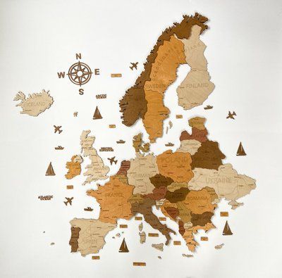 Дерев'яна карта Європи настінний декор колір "California" europe-california фото