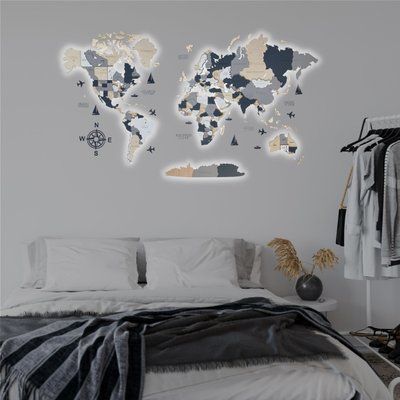 Дерев'яна LED карта світу колір "Alaska" led-map-alaska фото