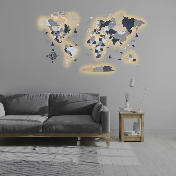 Дерев'яна LED карта світу колір "Alaska" led-map-alaska фото