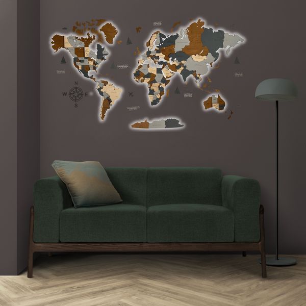 Дерев'яна LED карта світу колір "Sky" led-map-sky фото