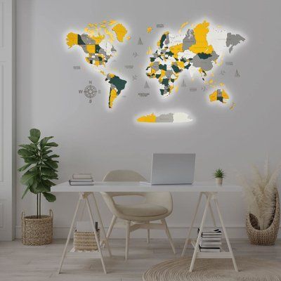 Дерев'яна LED карта світу колір "Sun" led-map-sun фото