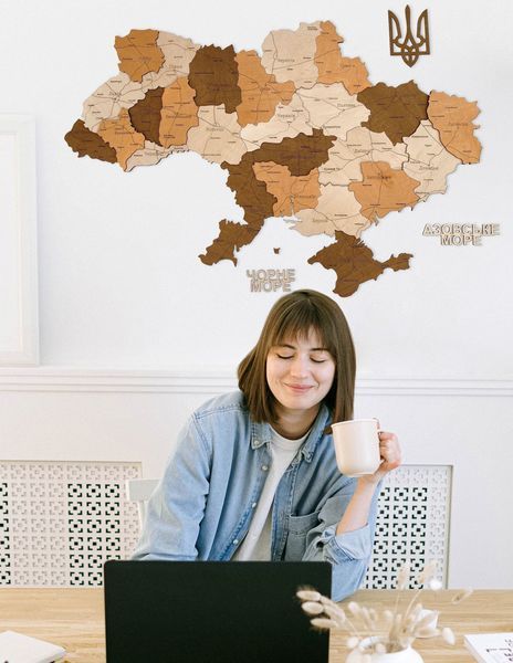 Wooden LED map of Ukraine in brown colors
